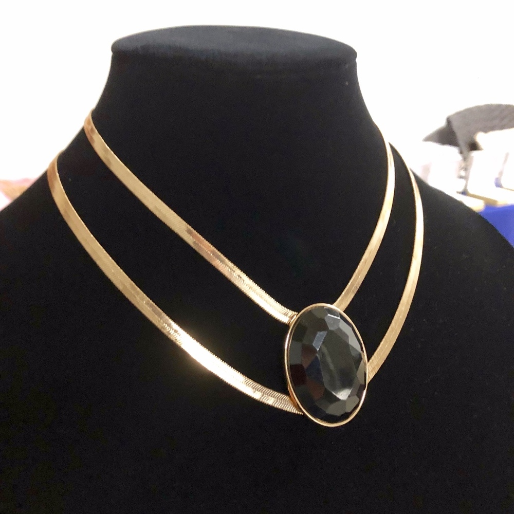 Gold-Tone Stone Double Strand Statement Necklace